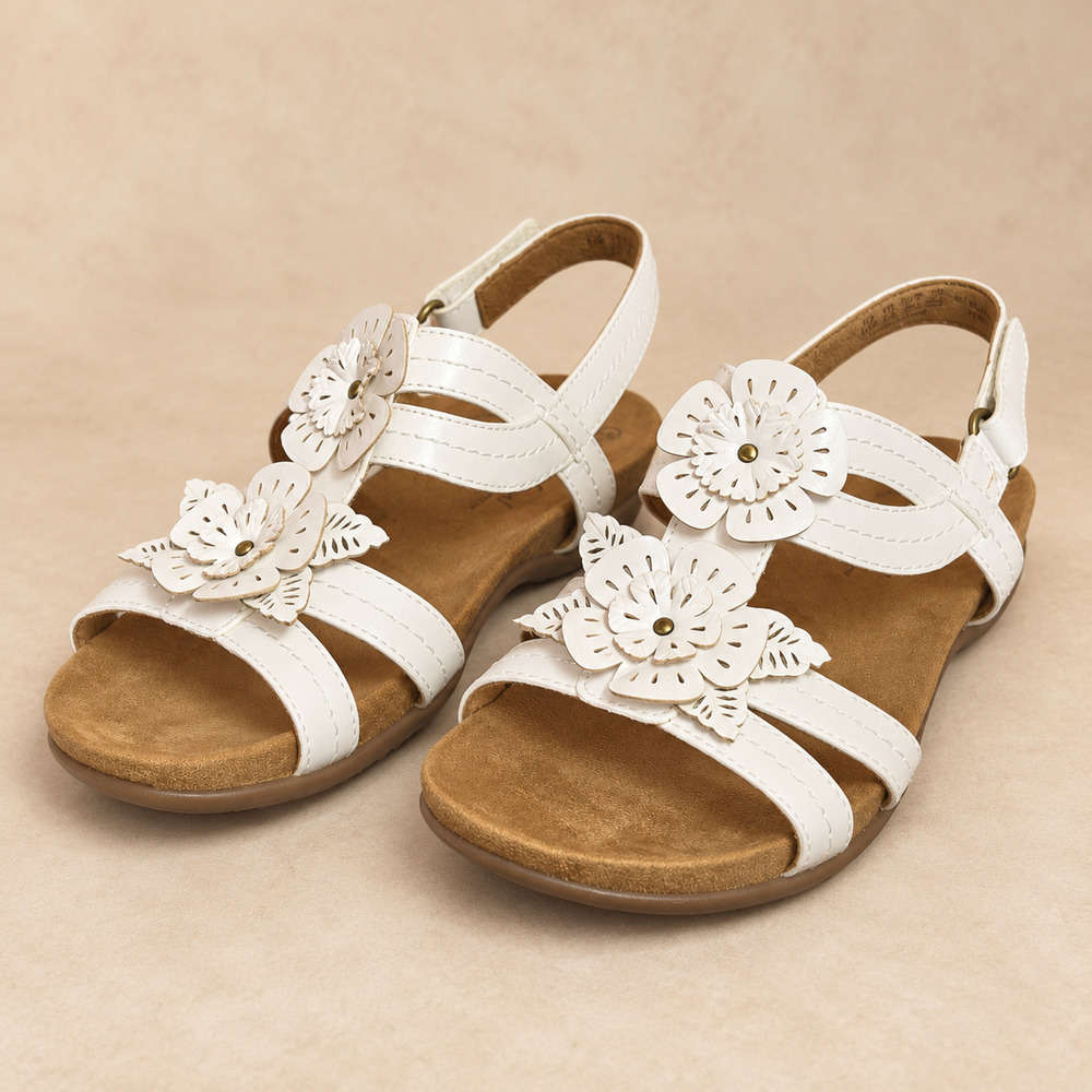 Natural Soul Avril Womens 8.5 M White Floral Slingback Comfort Sandals